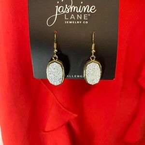 glitter druzy and gold  stone earrings #glamour Jasmine Lane hypoallergenic NWT!